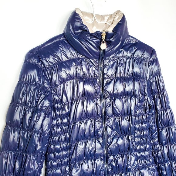 Reversible Laundry by Shelli Segal Navy Blue/White Silver Puffer Jacket - Picture 5 of 12